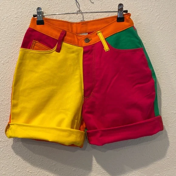 90s‎ colorblock denim shorts - Picture 2 of 6